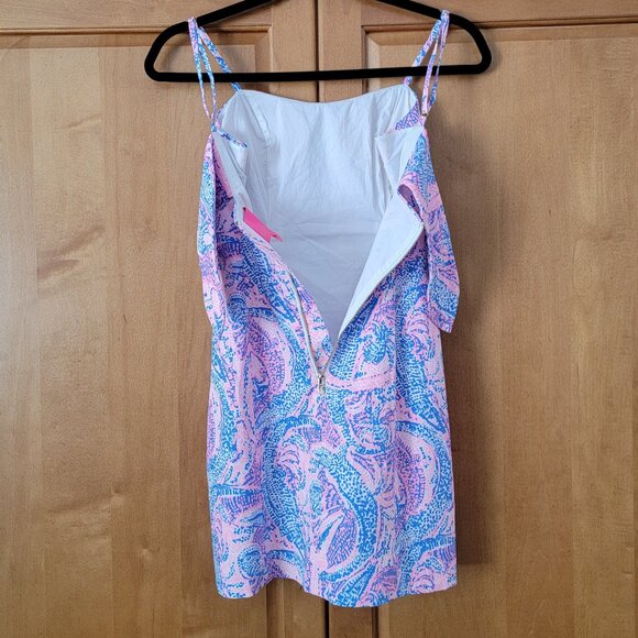 Lilly Pulitzer Coastal Blue Pink Mini Dress Spaghetti Straps Open Tie Back - 00 - Picture 5 of 16